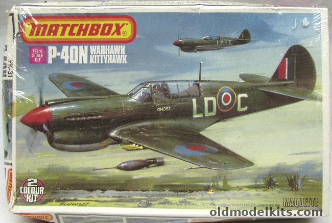 Matchbox 1/72 Curtiss P-40N Warhawk Or Kittyhawk FB.IV - USAAF 10th AF/85th FS India 1944 and RAF No250 Sq Kittyhawk Italy 1944, PK-31 plastic model kit